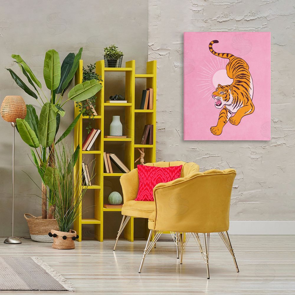 Nataly White Preppy Roaring Tiger Canvas Wall Art Print in Room
