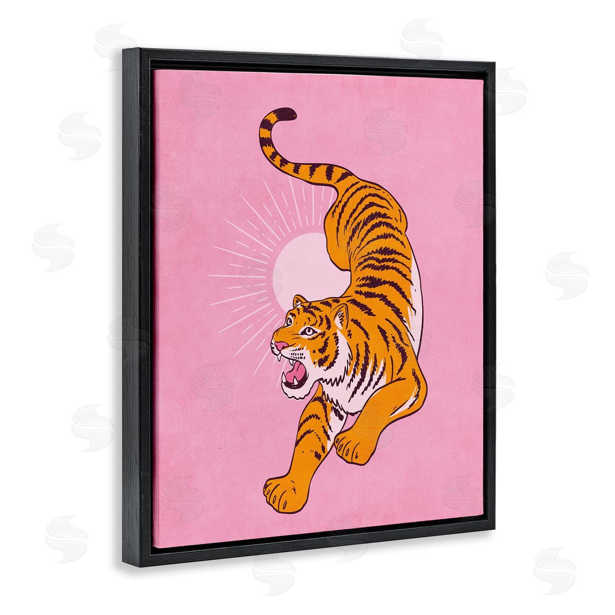 Nataly White Preppy Roaring Tiger Black Floating Frame Canvas Wall Art Print