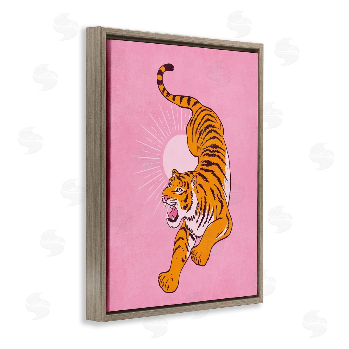 Nataly White Preppy Roaring Tiger Brown Floating Frame Canvas Wall Art Print