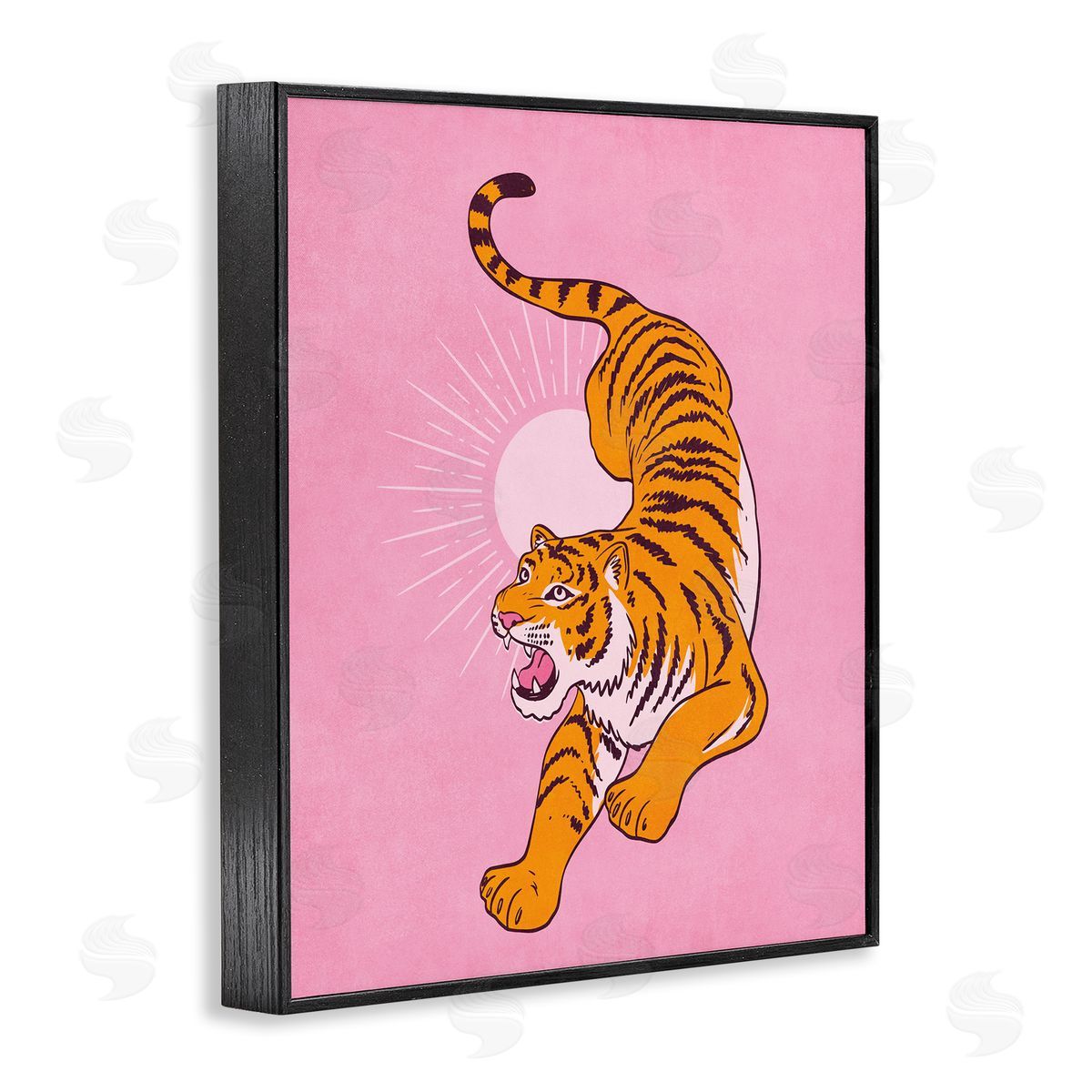 Nataly White Preppy Roaring Tiger Black Framed Giclee Wall Art Print