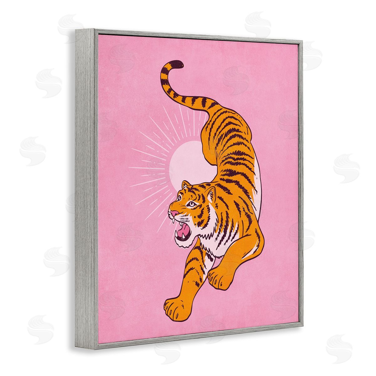 Nataly White Preppy Roaring Tiger Gray Framed Giclee Wall Art Print