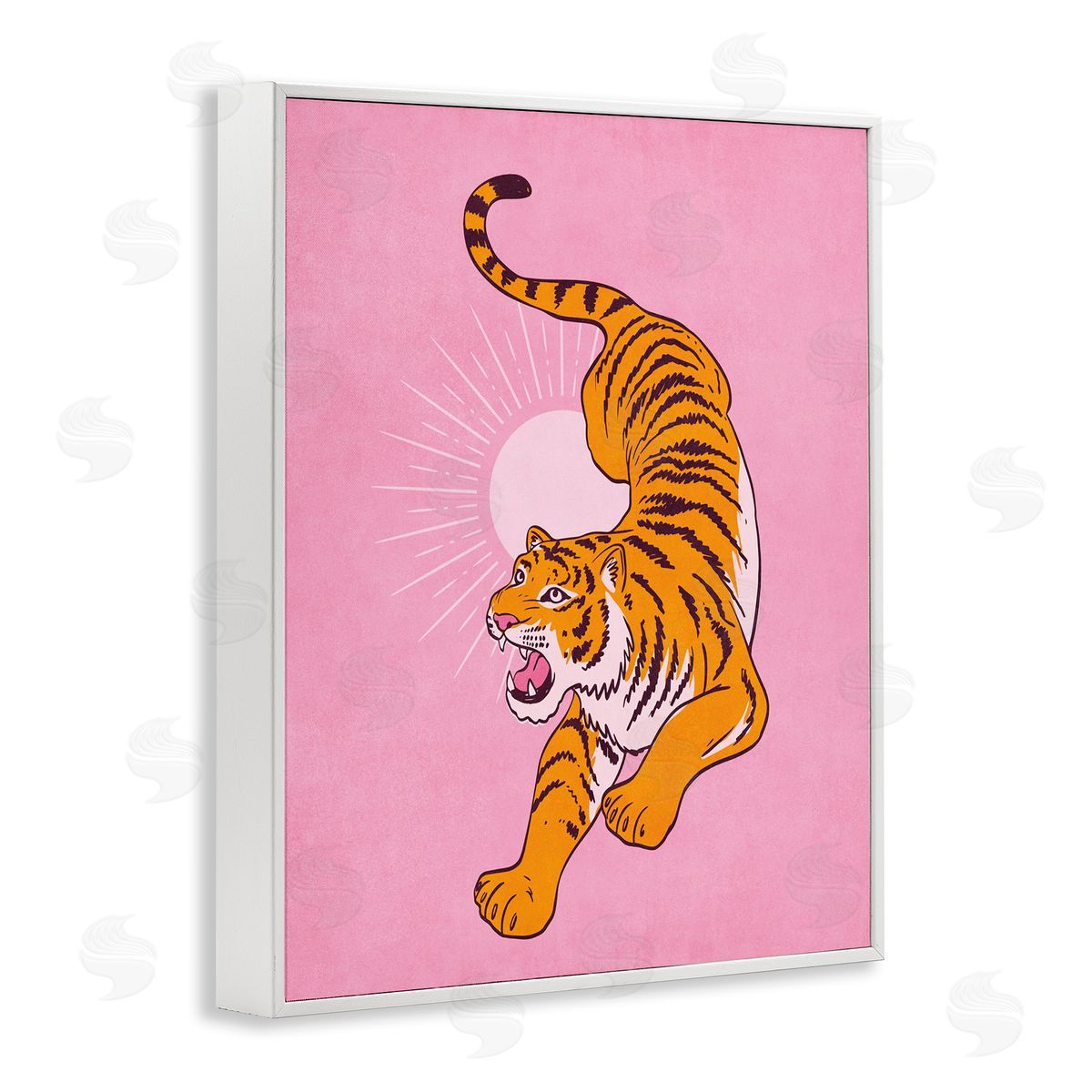Nataly White Preppy Roaring Tiger White Framed Giclee Wall Art Print