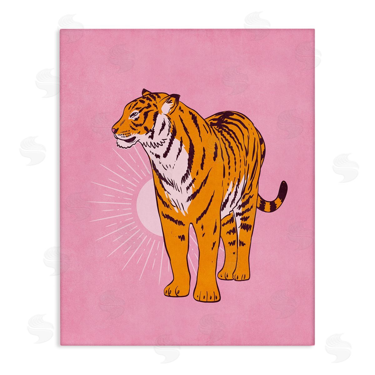 Nataly White Preppy Tiger Standing Canvas Wall Art Print