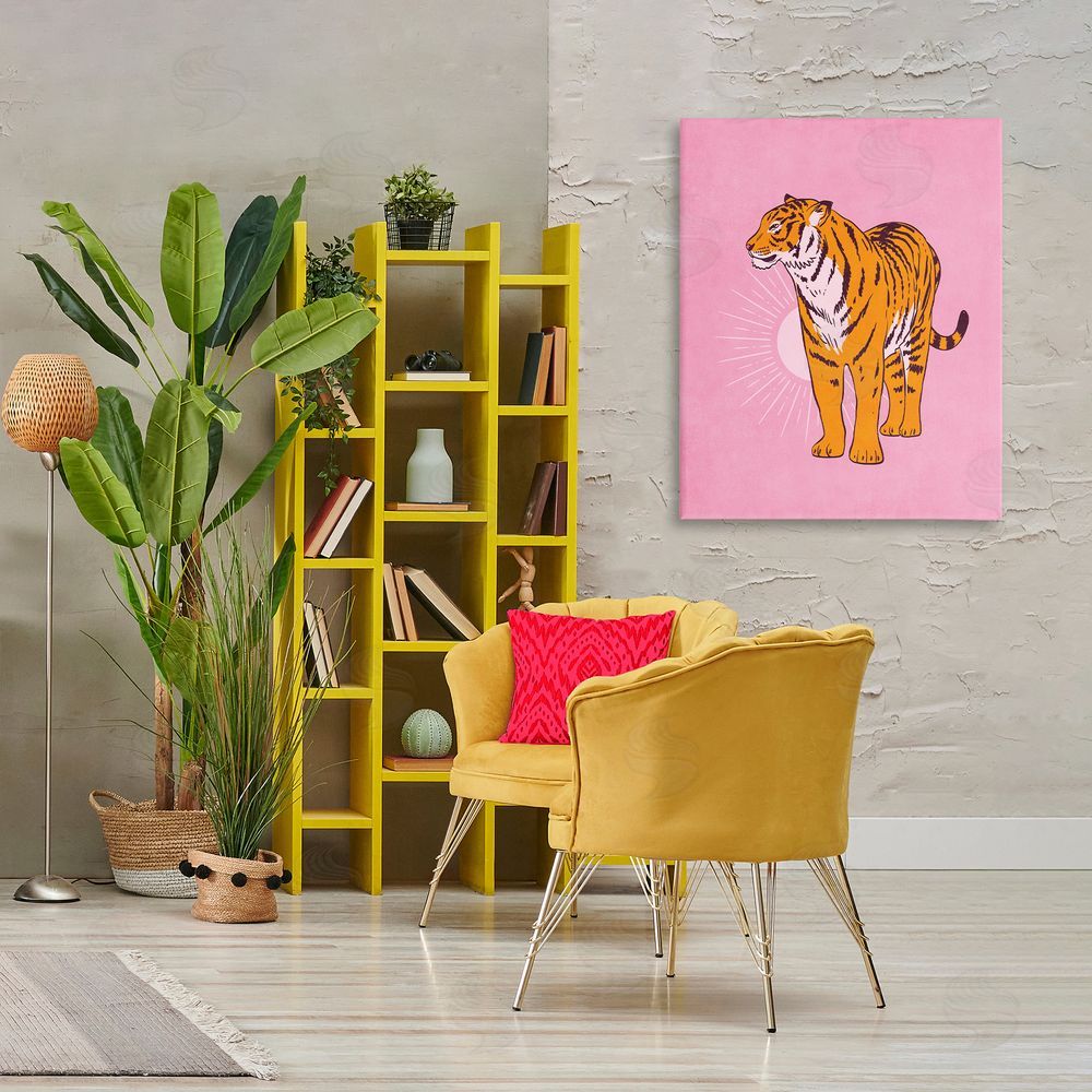 Nataly White Preppy Tiger Standing Canvas Wall Art Print in Room
