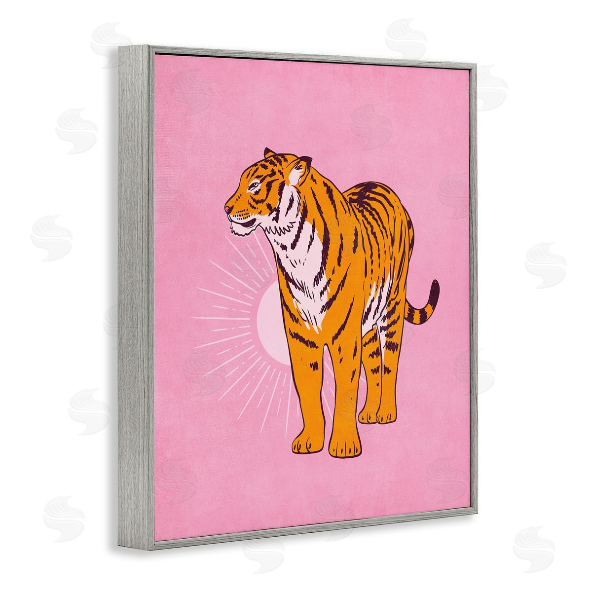 Nataly White Preppy Tiger Standing Gray Framed Giclee Wall Art Print