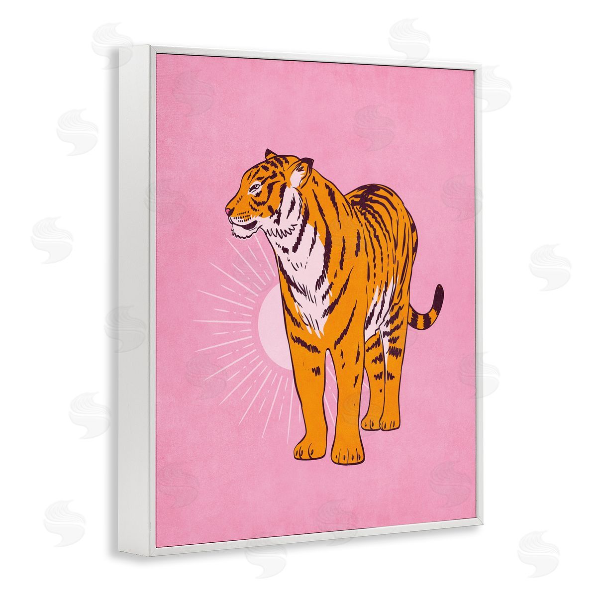 Nataly White Preppy Tiger Standing White Framed Giclee Wall Art Print