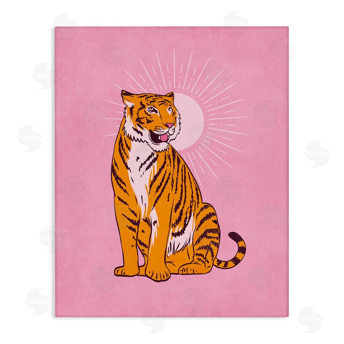 Nataly White Preppy Tiger on Pink Canvas Wall Art Print