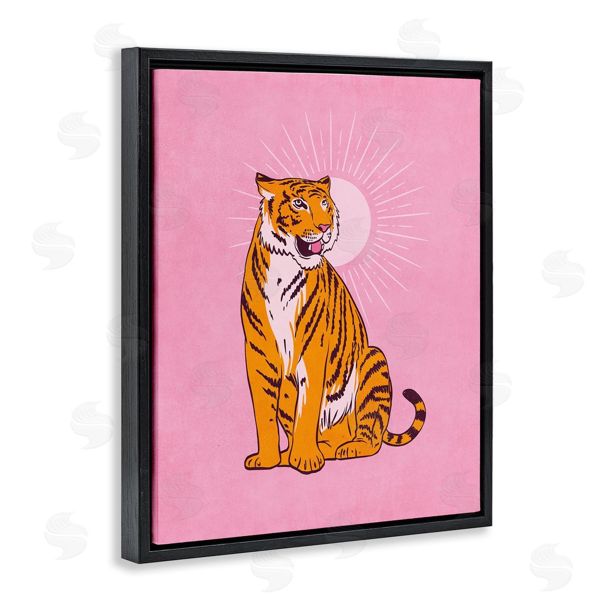 Nataly White Preppy Tiger on Pink Black Floating Frame Canvas Wall Art Print
