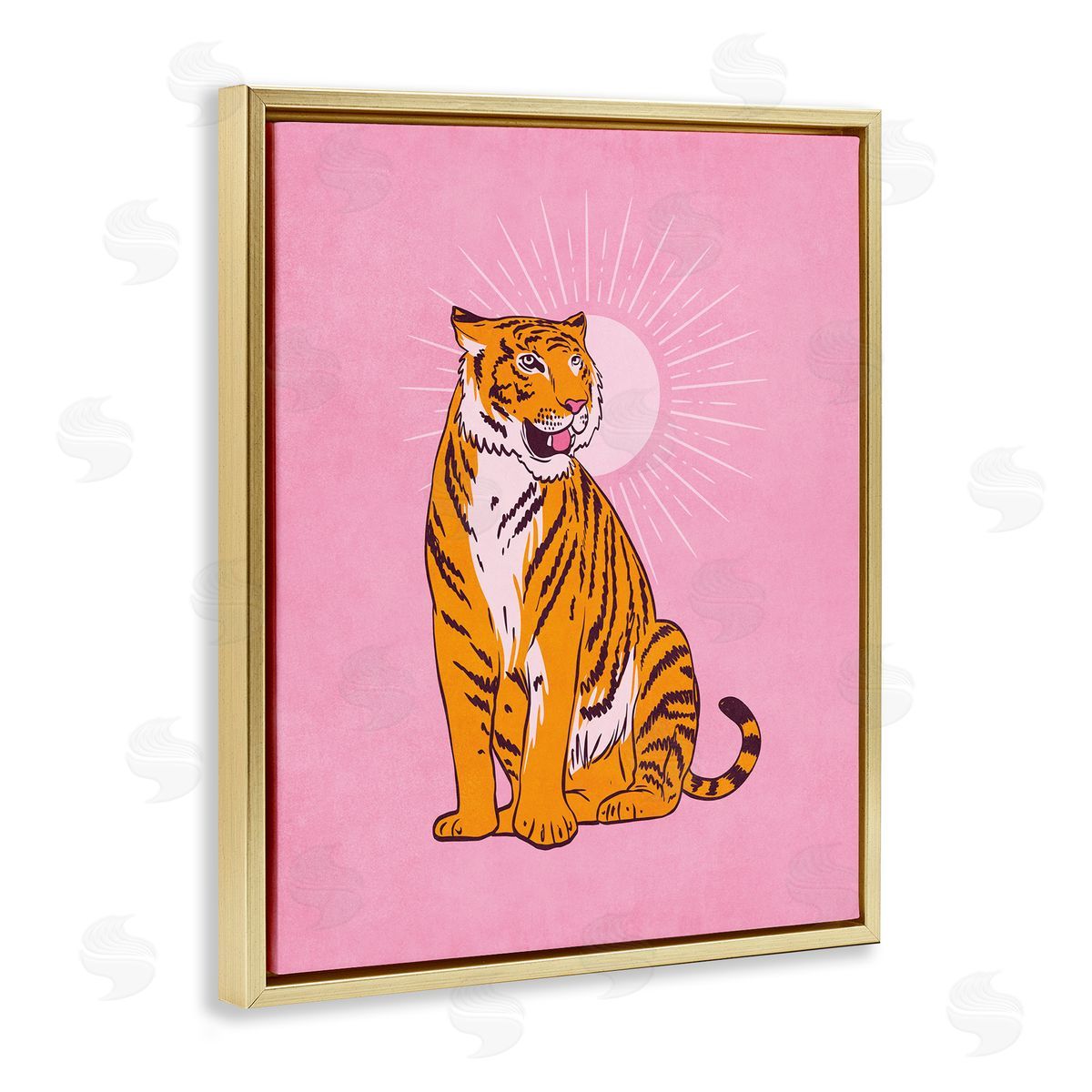 Nataly White Preppy Tiger on Pink Gold Floating Frame Canvas Wall Art Print