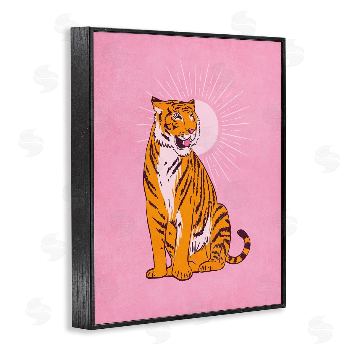 Nataly White Preppy Tiger on Pink Black Framed Giclee Wall Art Print