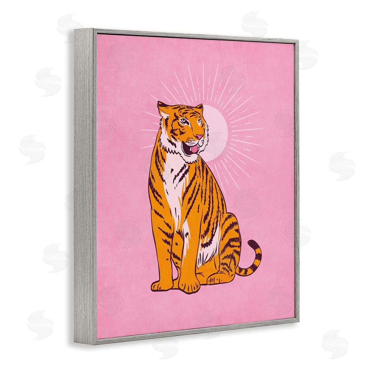 Nataly White Preppy Tiger on Pink Gray Framed Giclee Wall Art Print