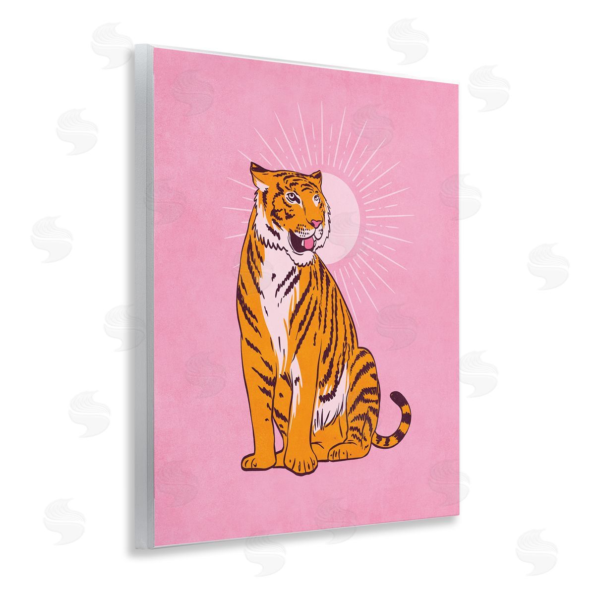 Nataly White Preppy Tiger on Pink Wooden Wall Plaque Art Print