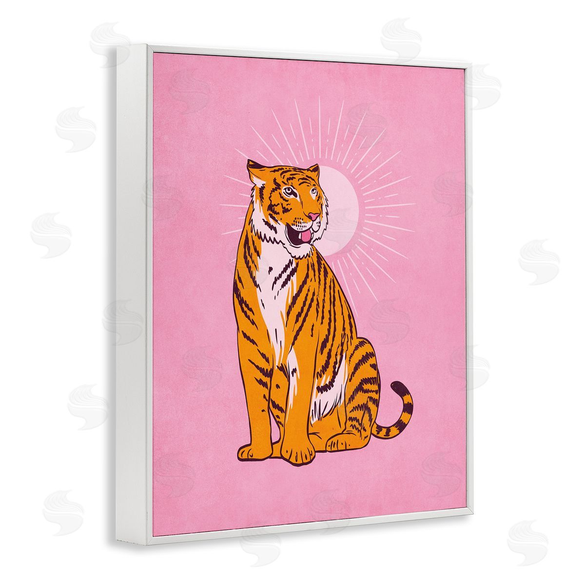 Nataly White Preppy Tiger on Pink White Framed Giclee Wall Art Print