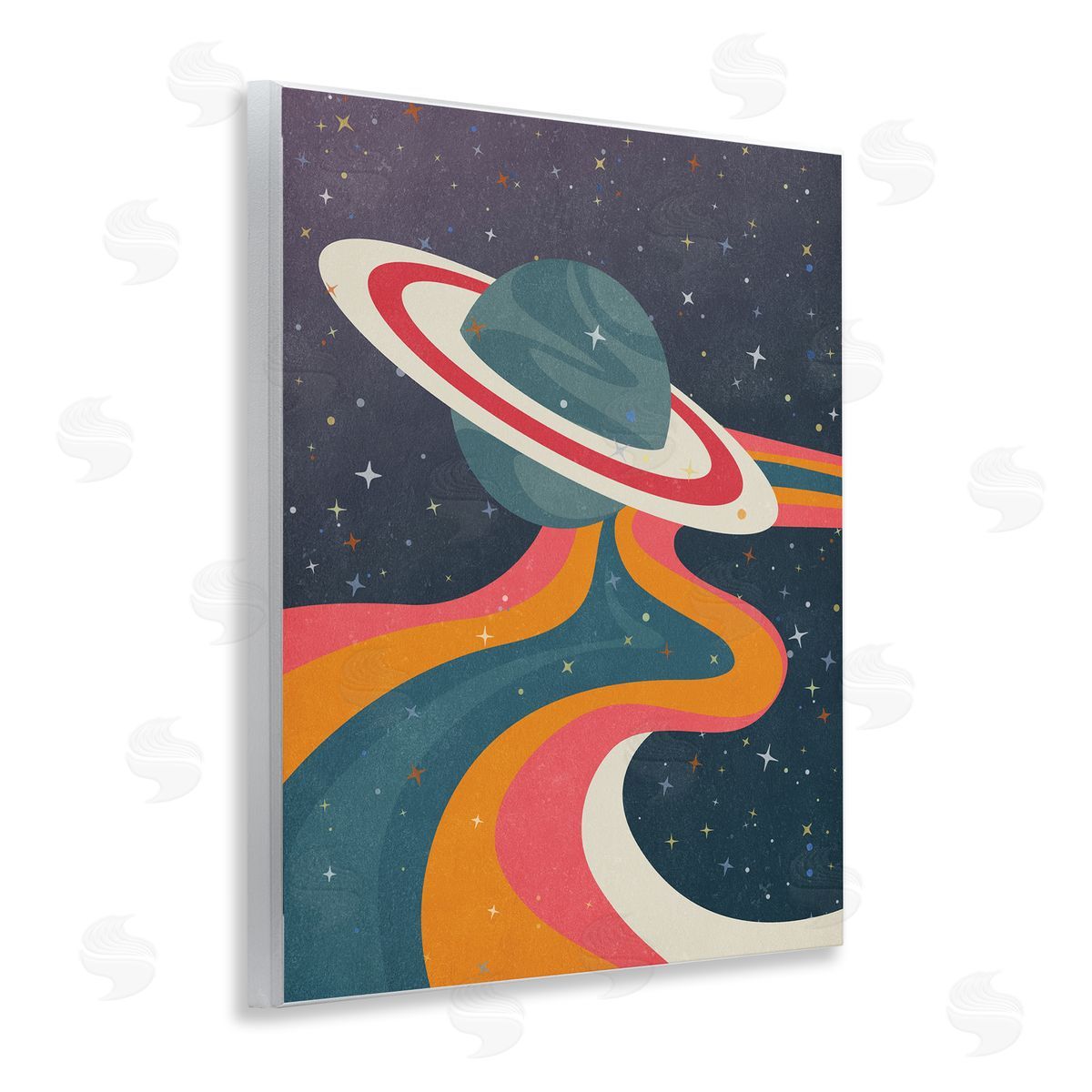 Nataly White Retro Space Planet Wooden Wall Plaque Art Print
