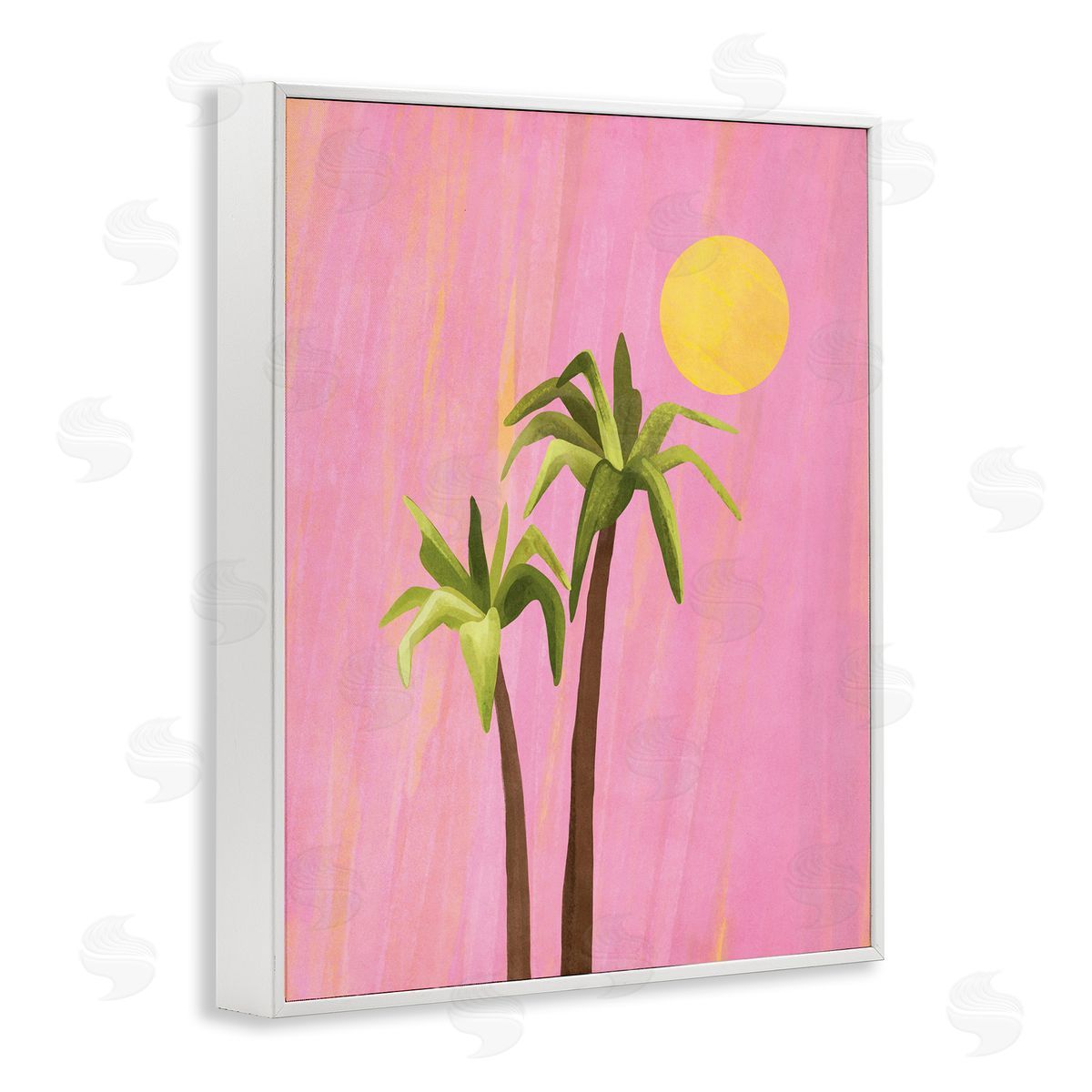 Nataly White Sunny Palm Trees Pink White Framed Giclee Wall Art Print
