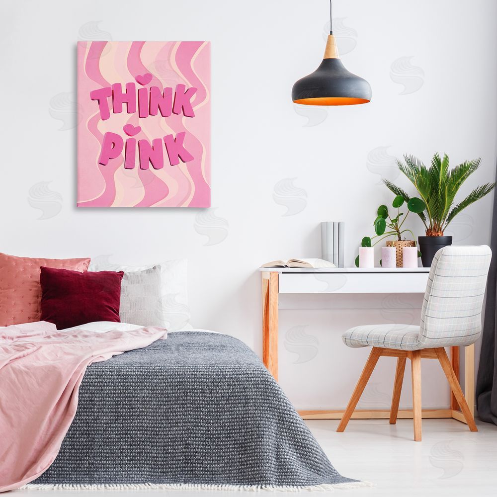 Nataly White Think Pink Wavy Pattern Canvas Wall Art Print in Room