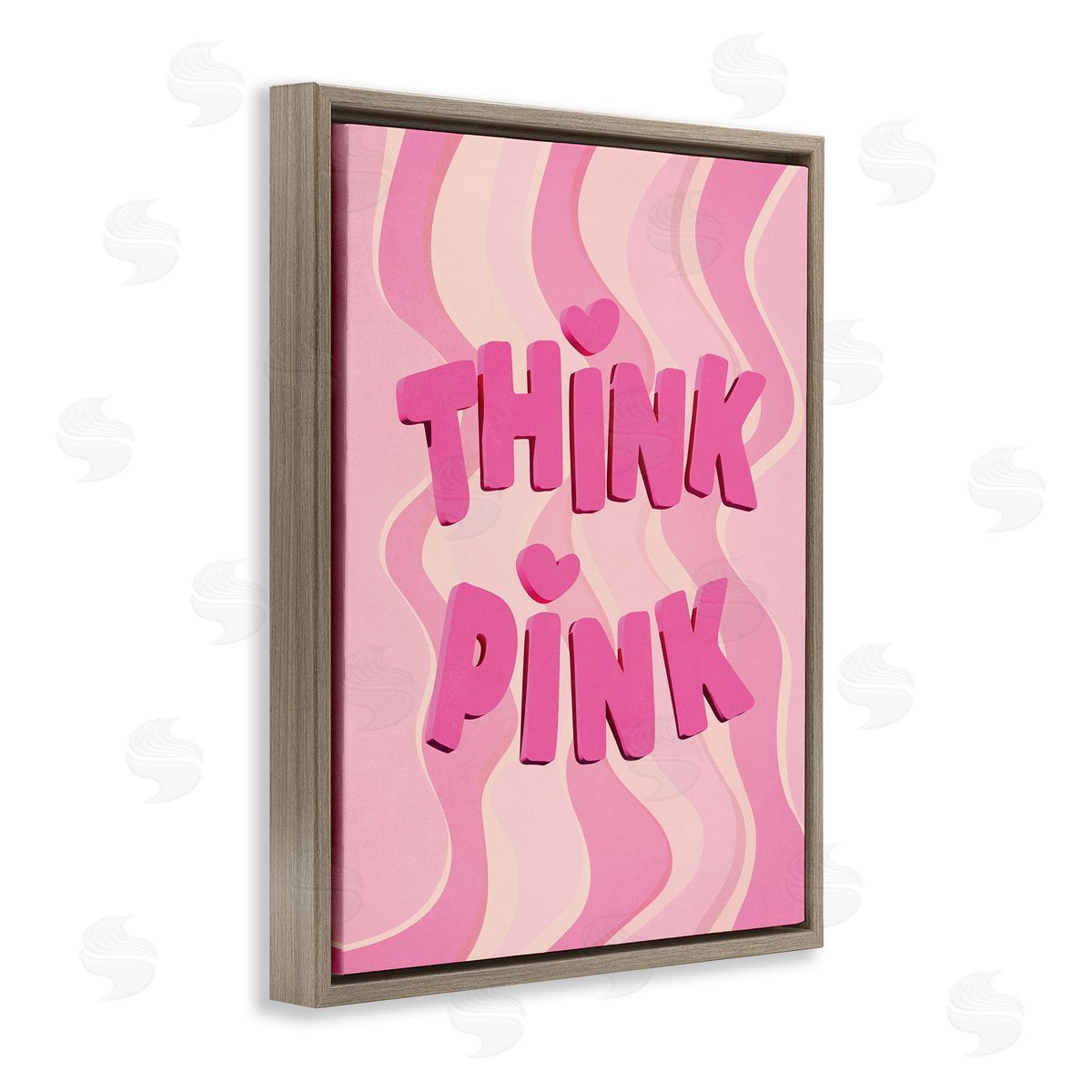 Nataly White Think Pink Wavy Pattern Brown Floating Frame Canvas Wall Art Print