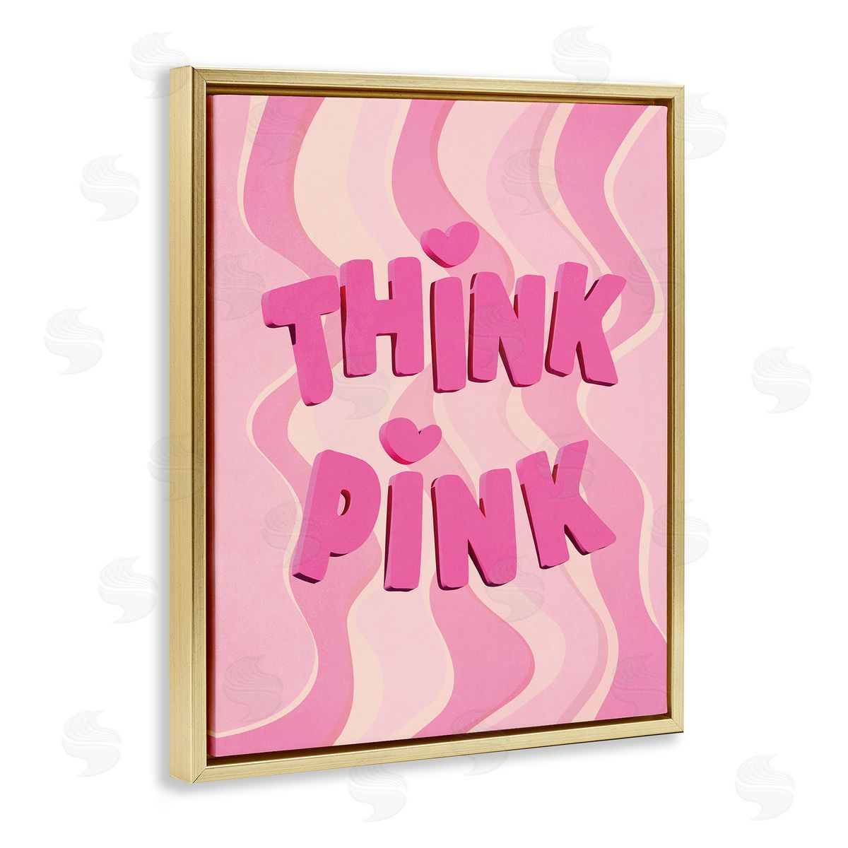 Nataly White Think Pink Wavy Pattern Gold Floating Frame Canvas Wall Art Print