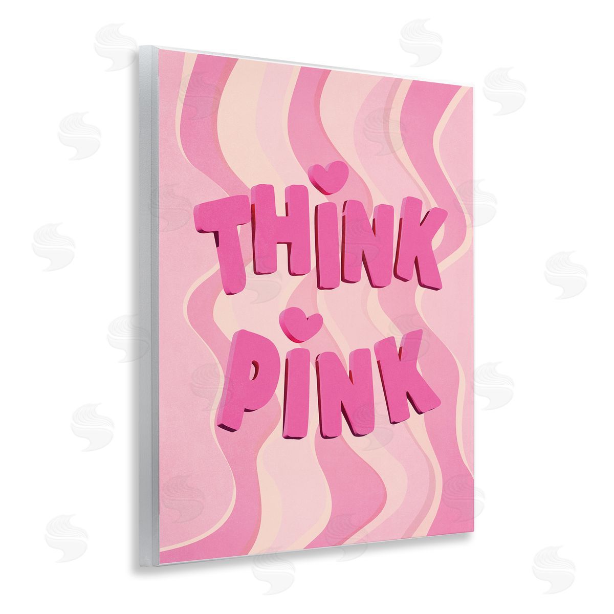 Nataly White Think Pink Wavy Pattern Wooden Wall Plaque Art Print