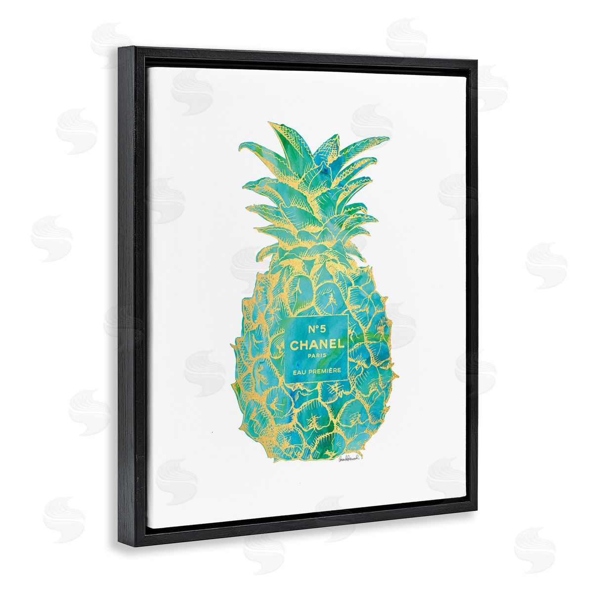 Amanda Greenwood Green Glam Brand Pineapple Black Floating Frame Canvas Wall Art Print