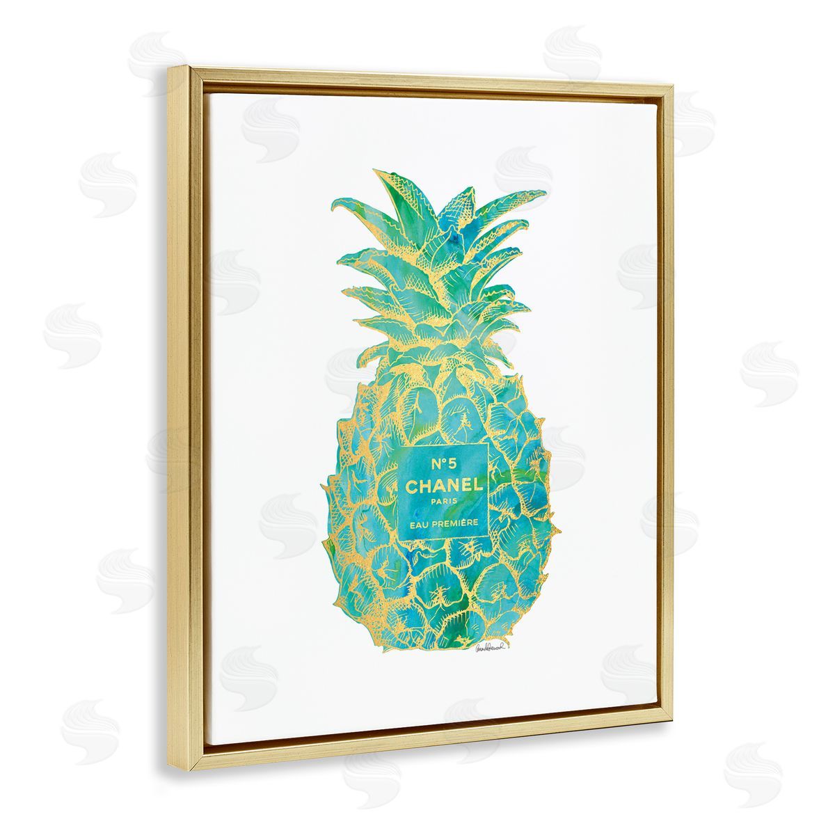 Amanda Greenwood Green Glam Brand Pineapple Gold Floating Frame Canvas Wall Art Print