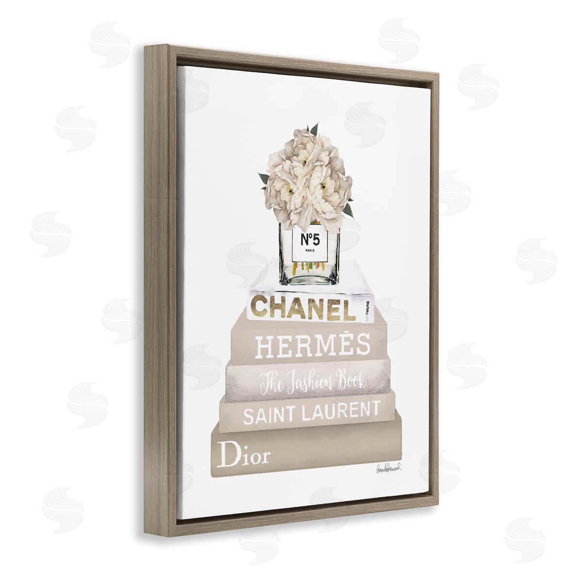 Amanda Greenwood Neutral Glam Bookstack Brown Floating Frame Canvas Wall Art Print