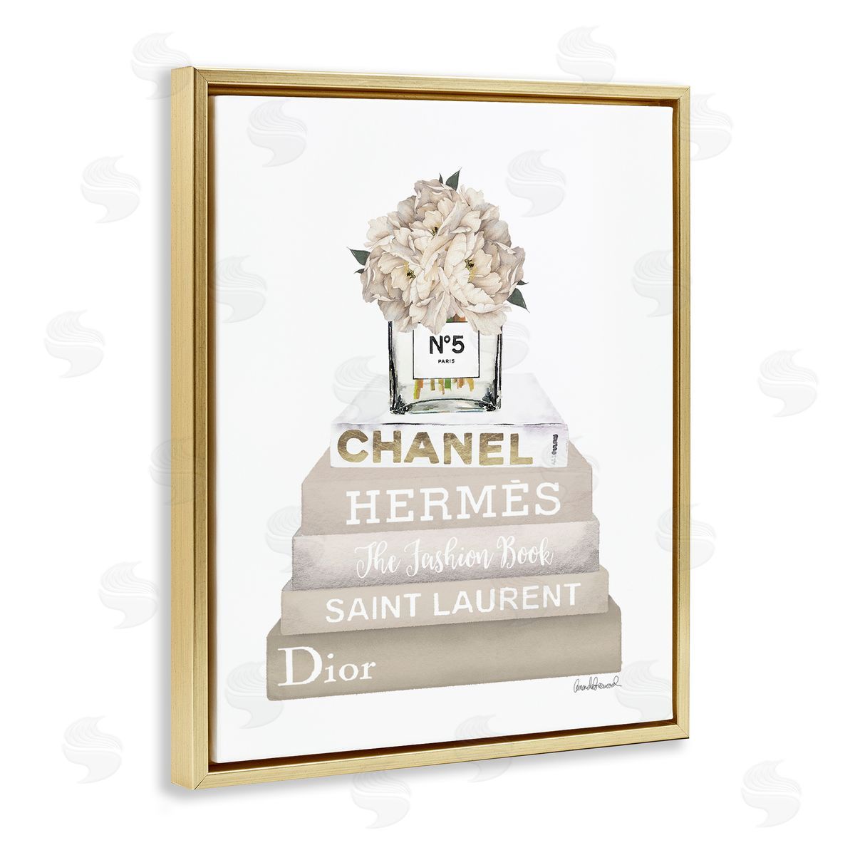 Amanda Greenwood Neutral Glam Bookstack Gold Floating Frame Canvas Wall Art Print