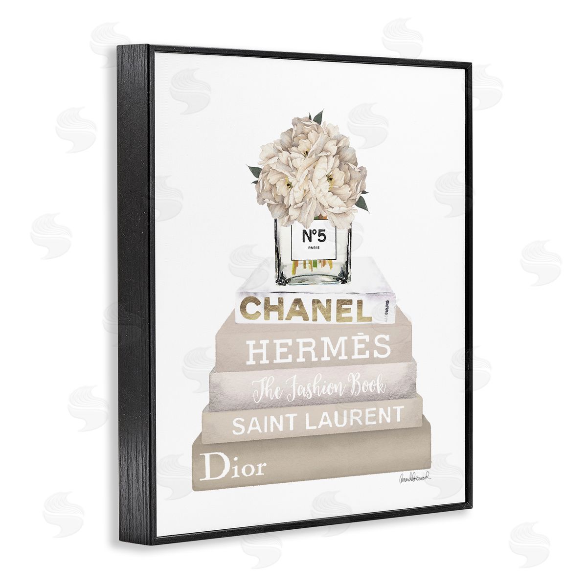 Amanda Greenwood Neutral Glam Bookstack Black Framed Giclee Wall Art Print