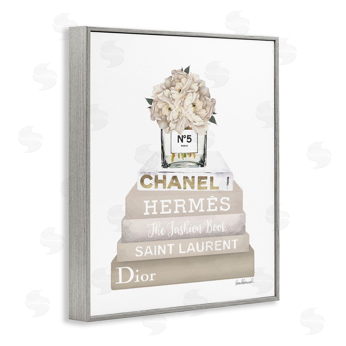 Amanda Greenwood Neutral Glam Bookstack Gray Framed Giclee Wall Art Print