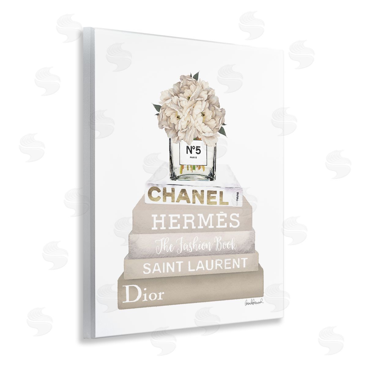 Amanda Greenwood Neutral Glam Bookstack Wooden Wall Plaque Art Print