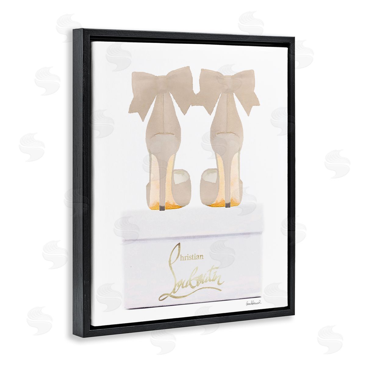 Amanda Greenwood Beige Bow Heels Black Floating Frame Canvas Wall Art Print