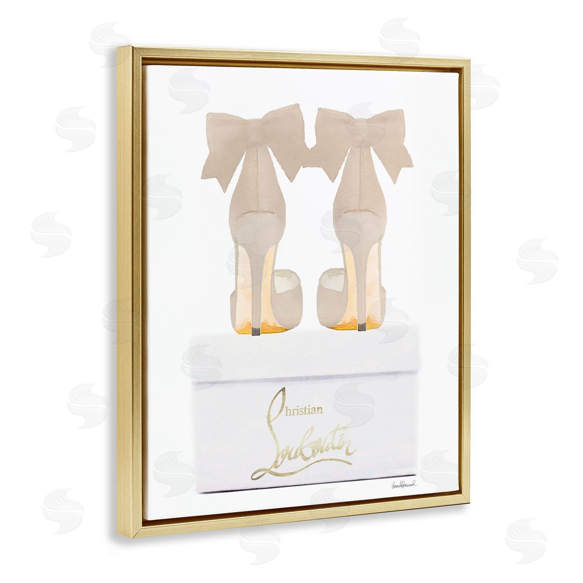 Amanda Greenwood Beige Bow Heels Gold Floating Frame Canvas Wall Art Print