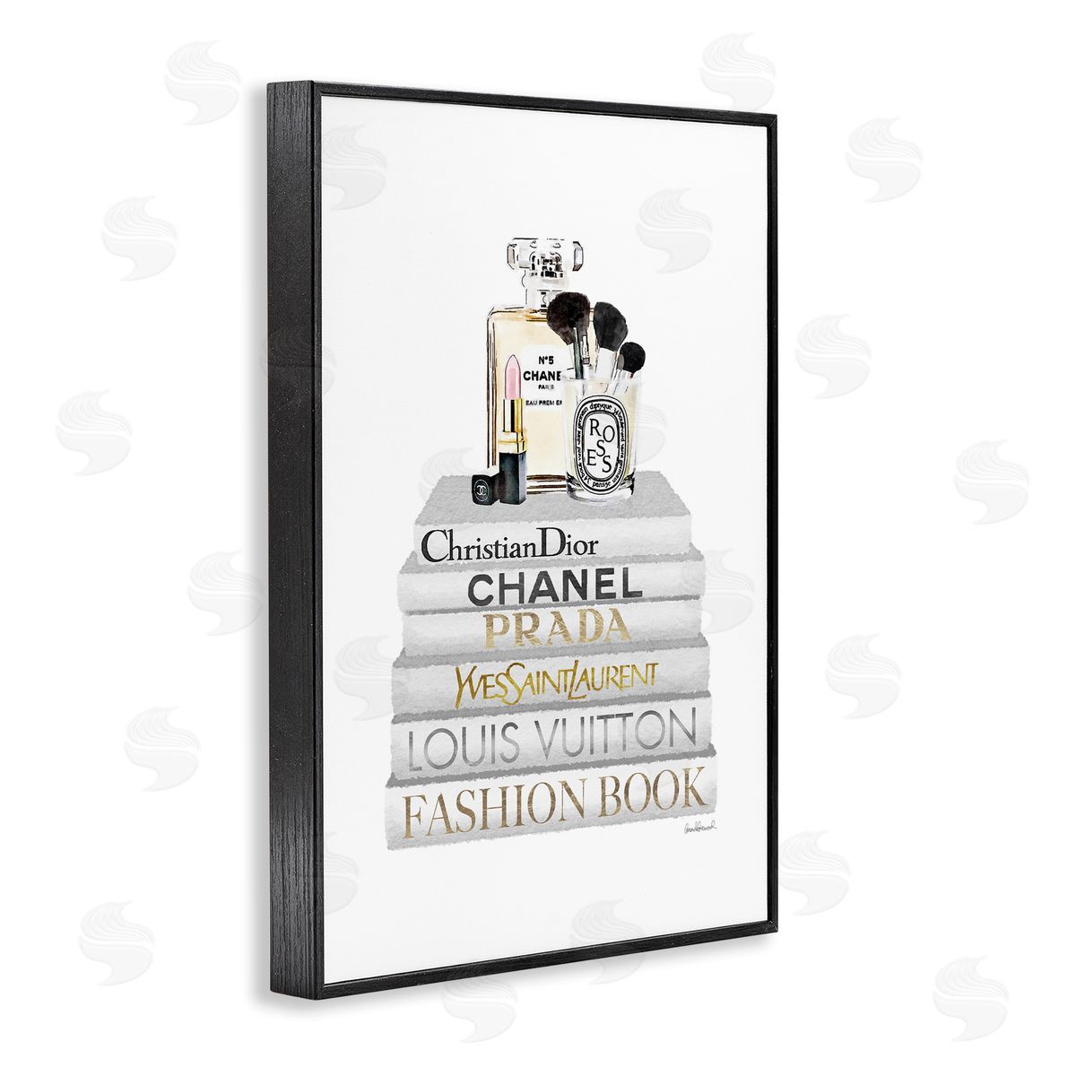 Amanda Greenwood Neat Bookstack with Makeup Black Framed Giclee Wall Art Print