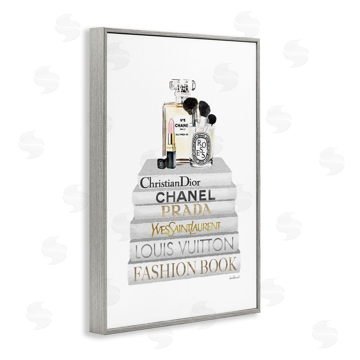 Amanda Greenwood Neat Bookstack with Makeup Gray Framed Giclee Wall Art Print