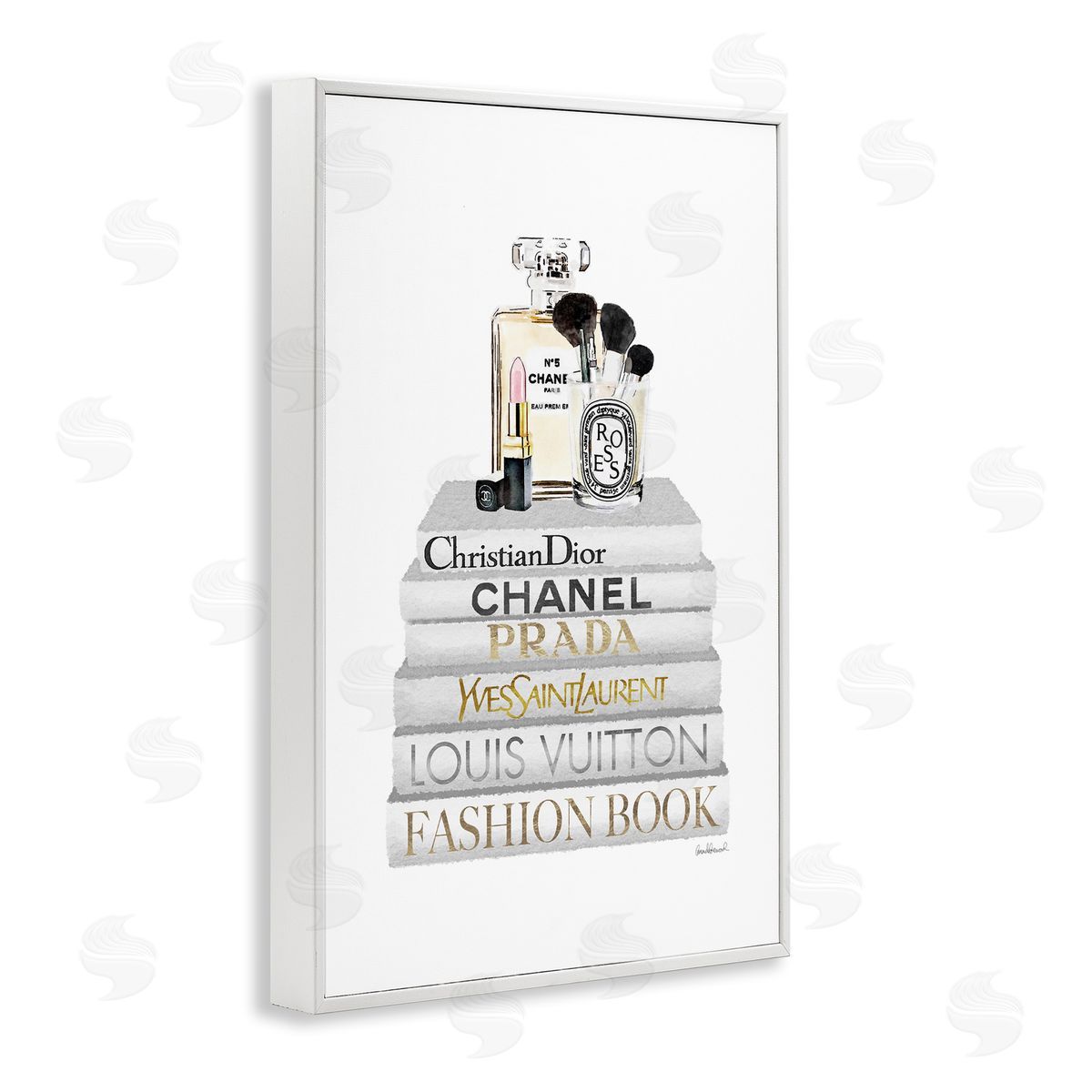 Amanda Greenwood Neat Bookstack with Makeup White Framed Giclee Wall Art Print