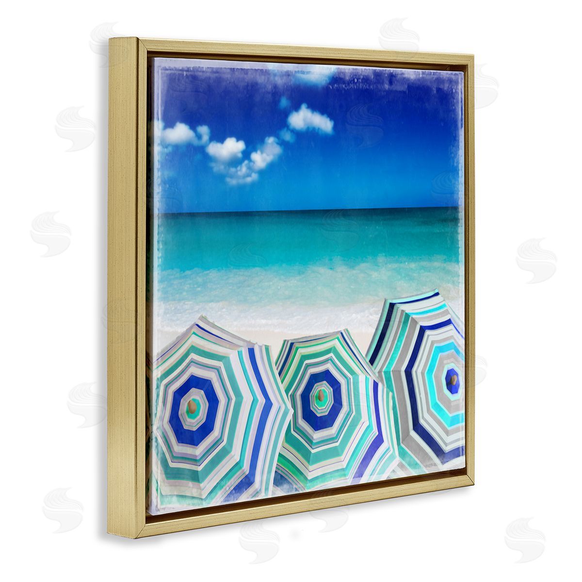 Charlie Carter Three Beach Umbrellas View Gold Floating Frame Canvas Wall Art Print