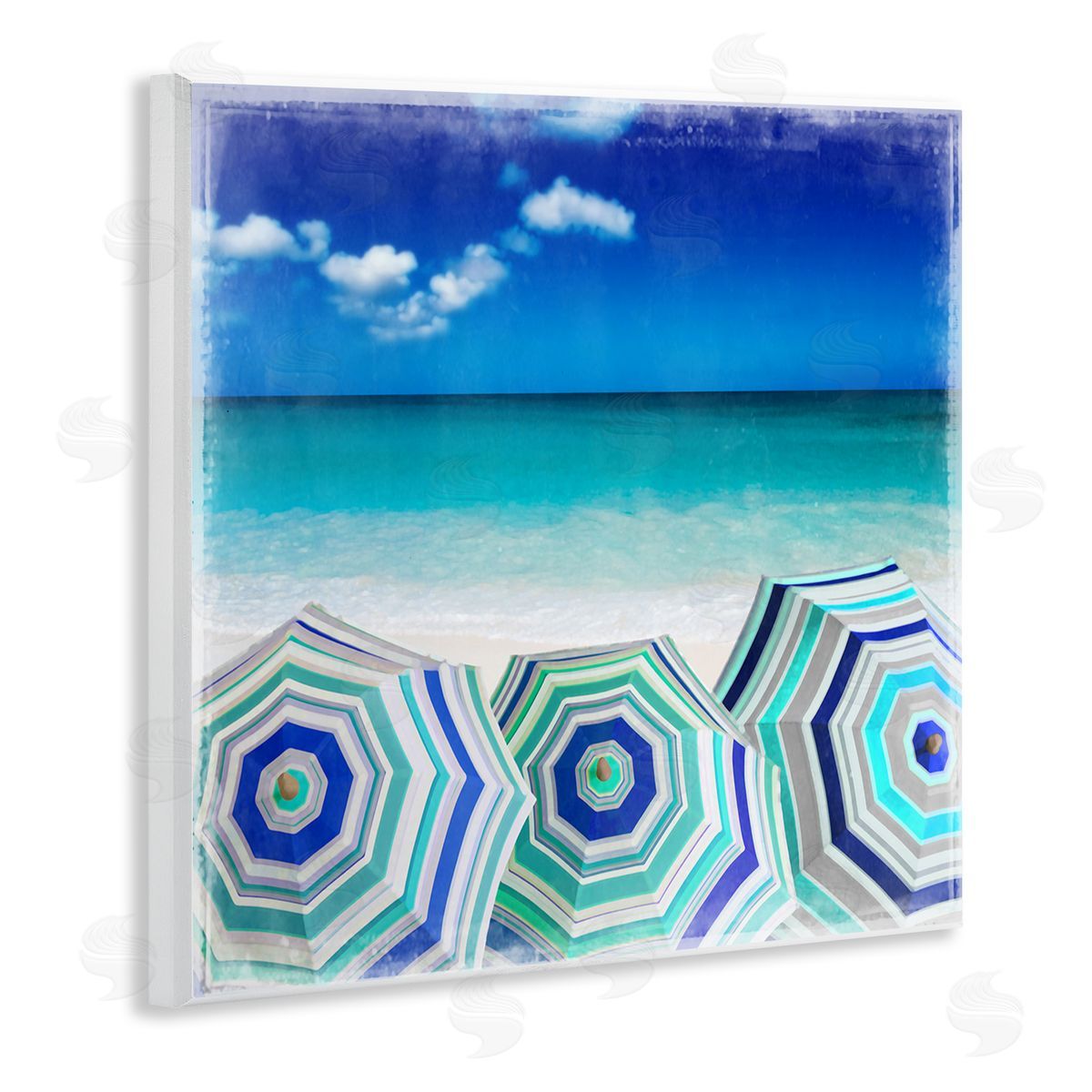 Charlie Carter Three Beach Umbrellas View Wooden Wall Plaque Art Print