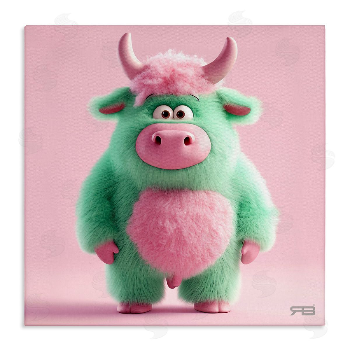 RB Silly Green Cow Canvas Wall Art Print