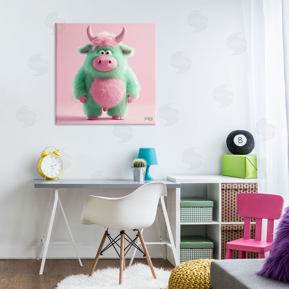 RB Silly Green Cow Canvas Wall Art Print in Room