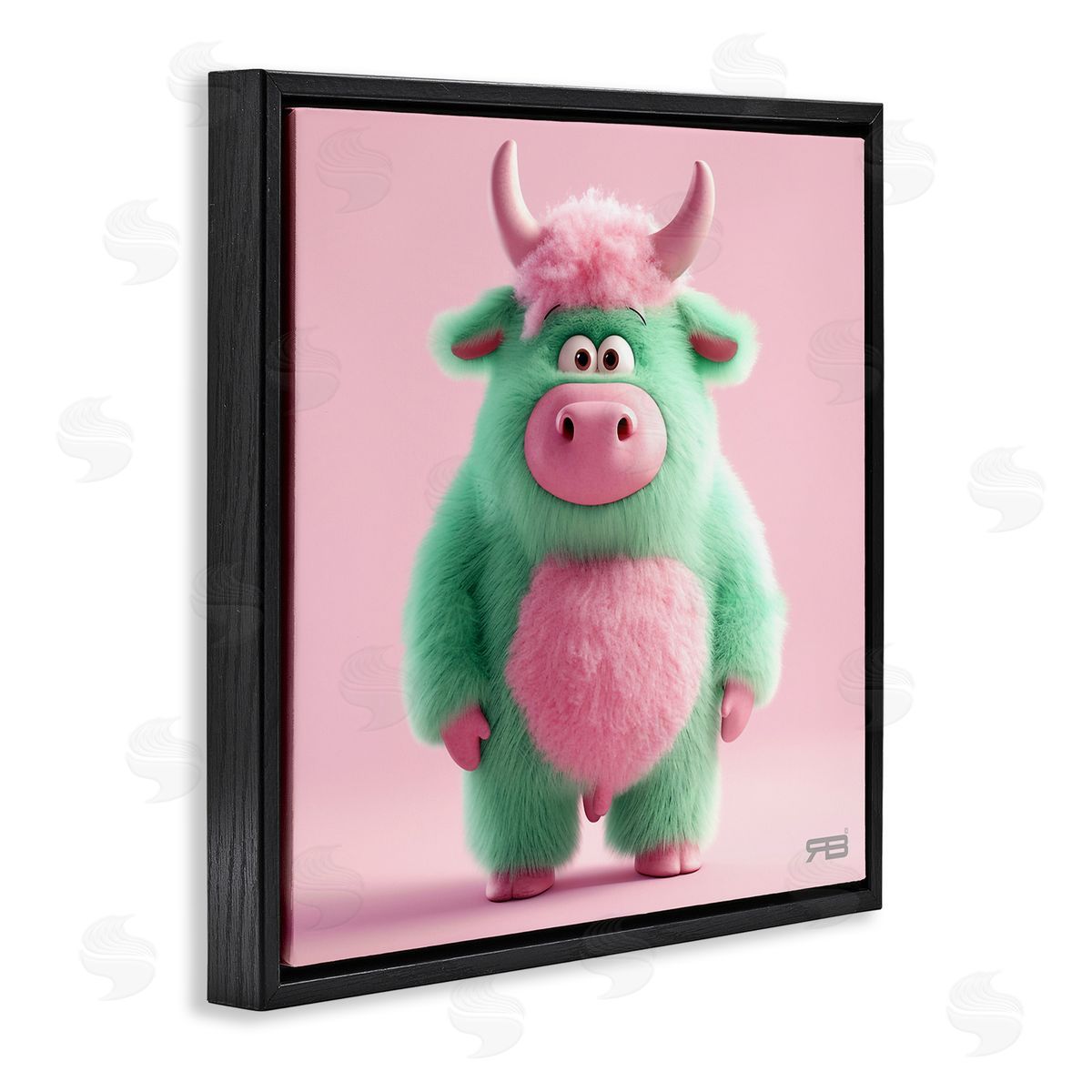 RB Silly Green Cow Black Floating Frame Canvas Wall Art Print