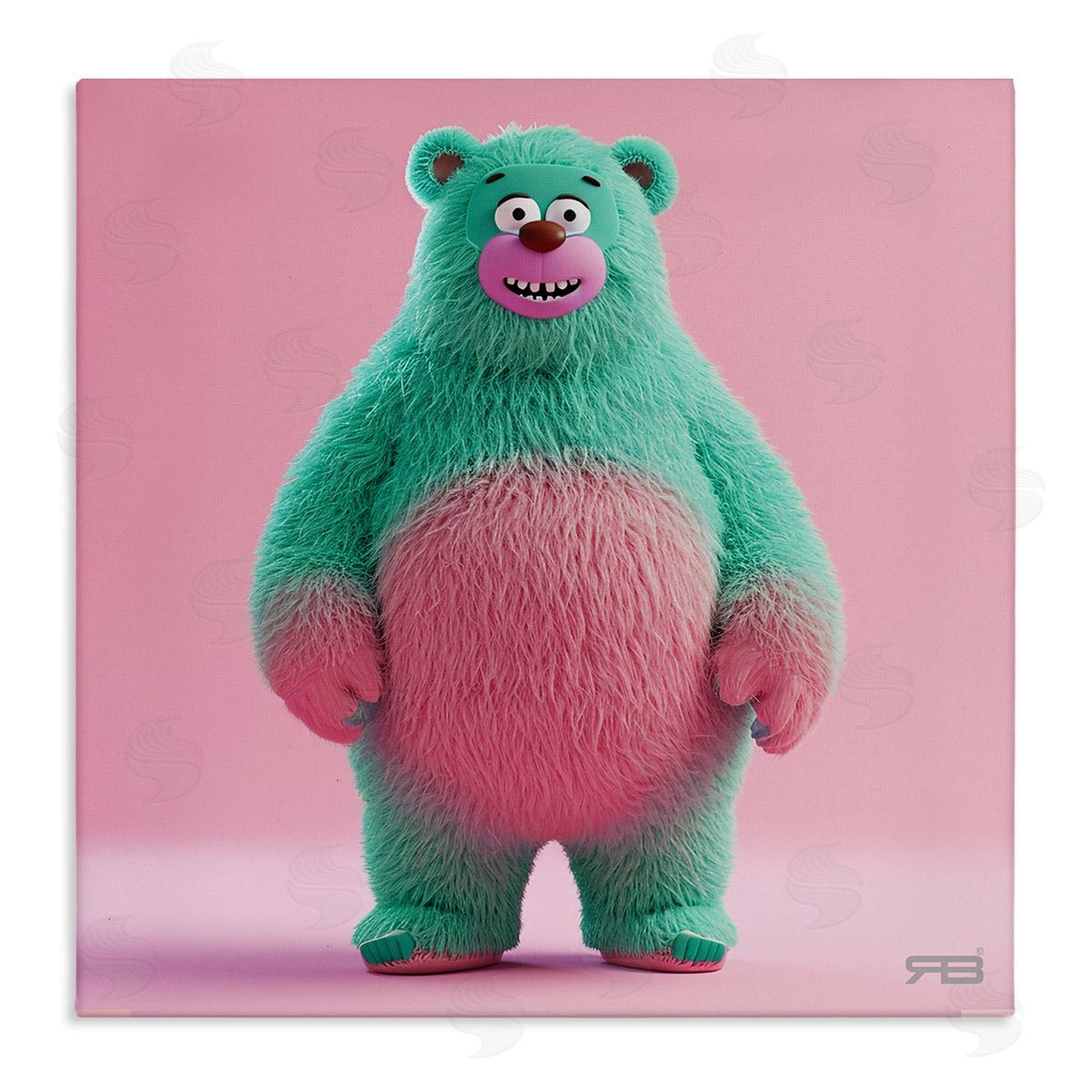RB Smiling Green Bear Canvas Wall Art Print