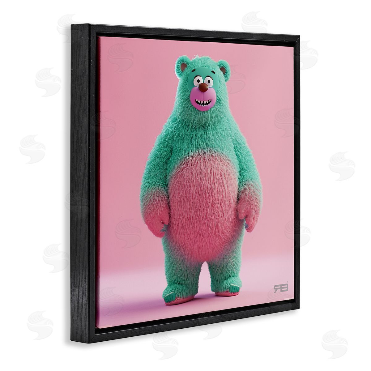 RB Smiling Green Bear Black Floating Frame Canvas Wall Art Print