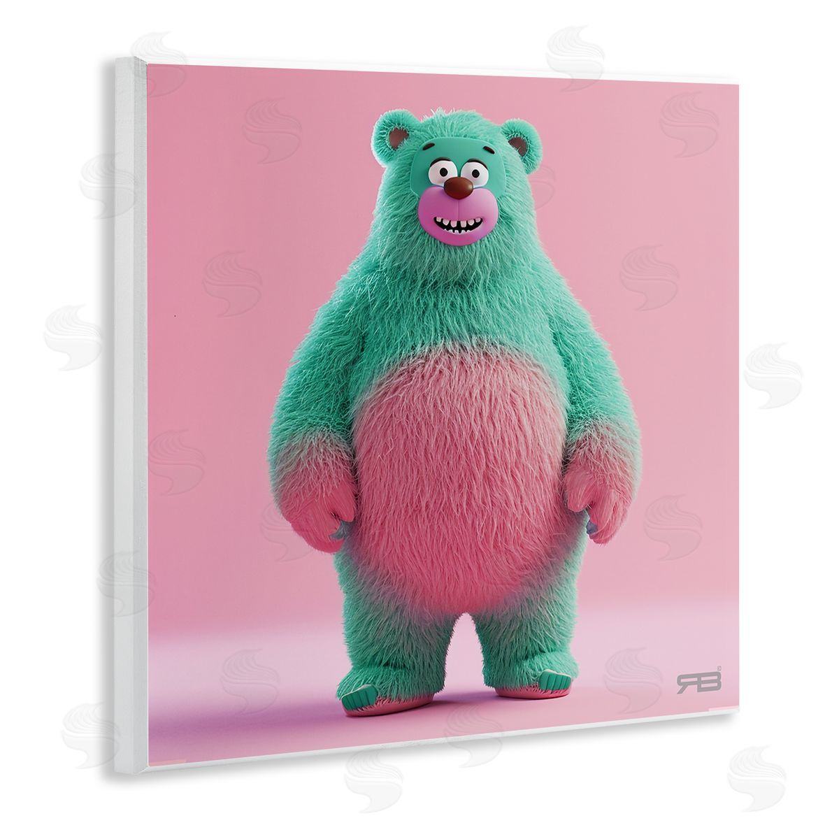 RB Smiling Green Bear Wooden Wall Plaque Art Print
