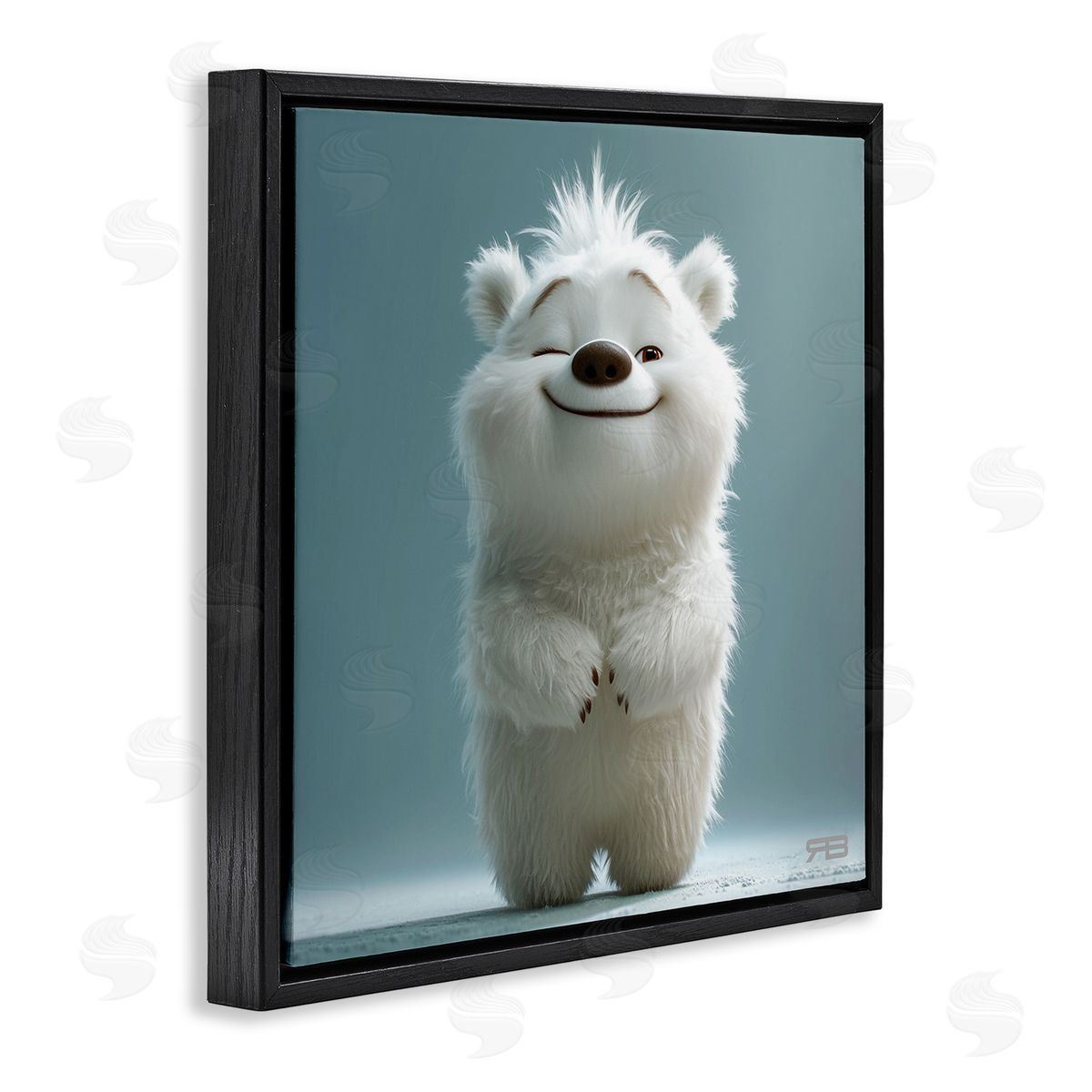 RB Smiling Polar Bear Cub Black Floating Frame Canvas Wall Art Print