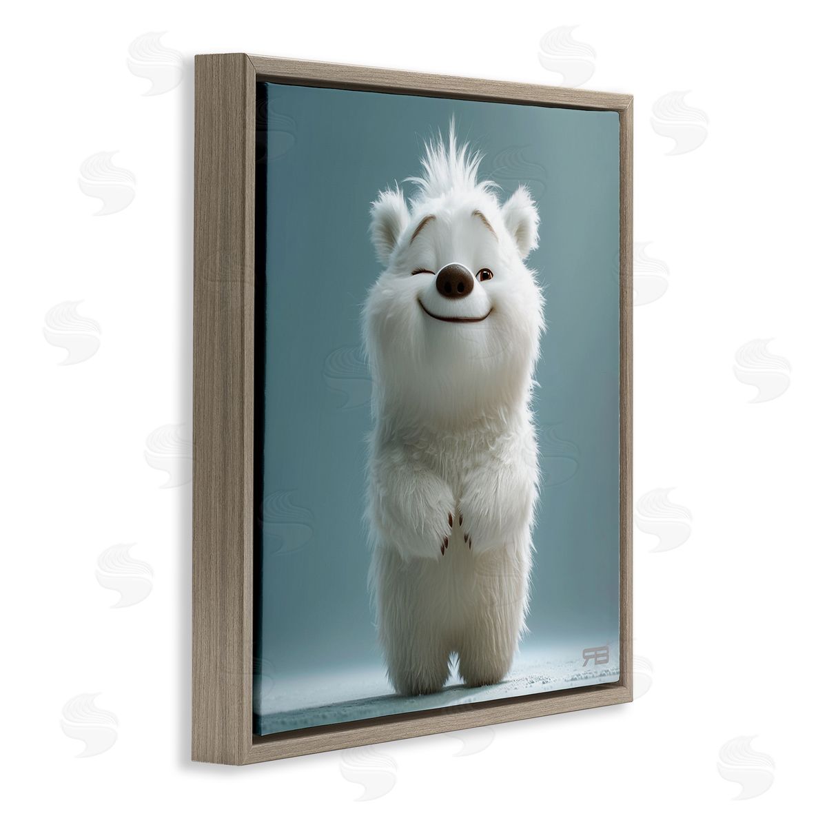 RB Smiling Polar Bear Cub Brown Floating Frame Canvas Wall Art Print