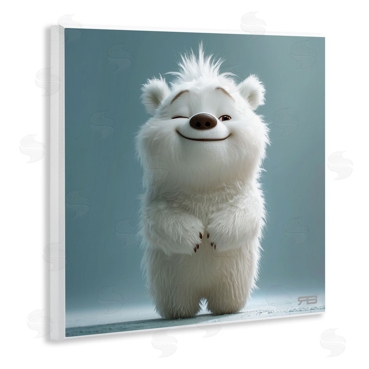 RB Smiling Polar Bear Cub Wooden Wall Plaque Art Print