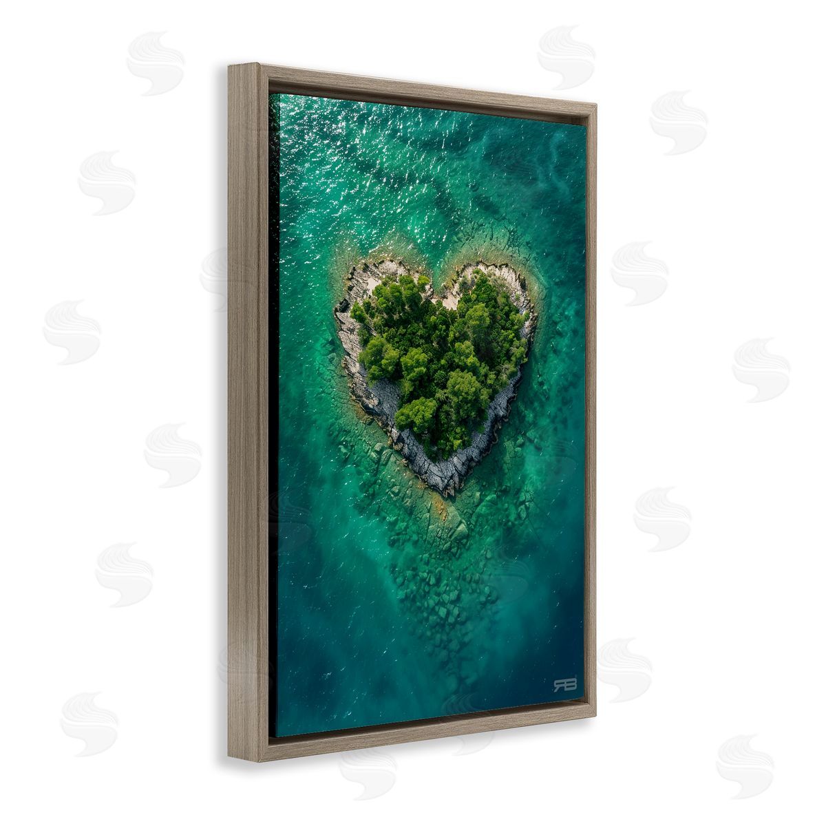 RB Heart Shaped Island Brown Floating Frame Canvas Wall Art Print