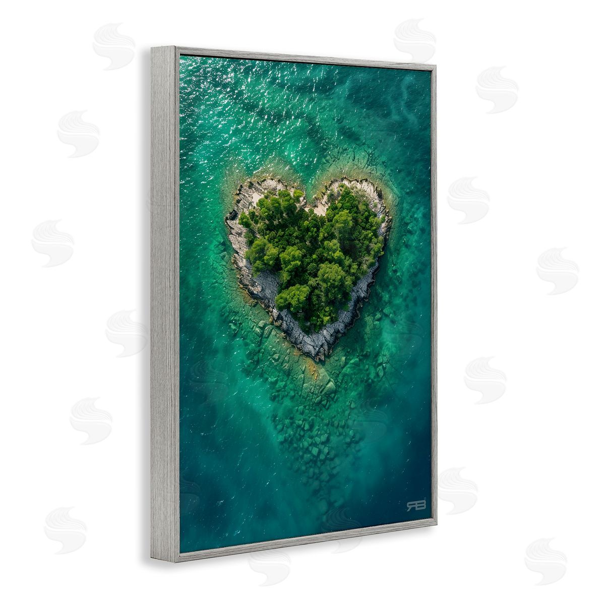 RB Heart Shaped Island Gray Framed Giclee Wall Art Print