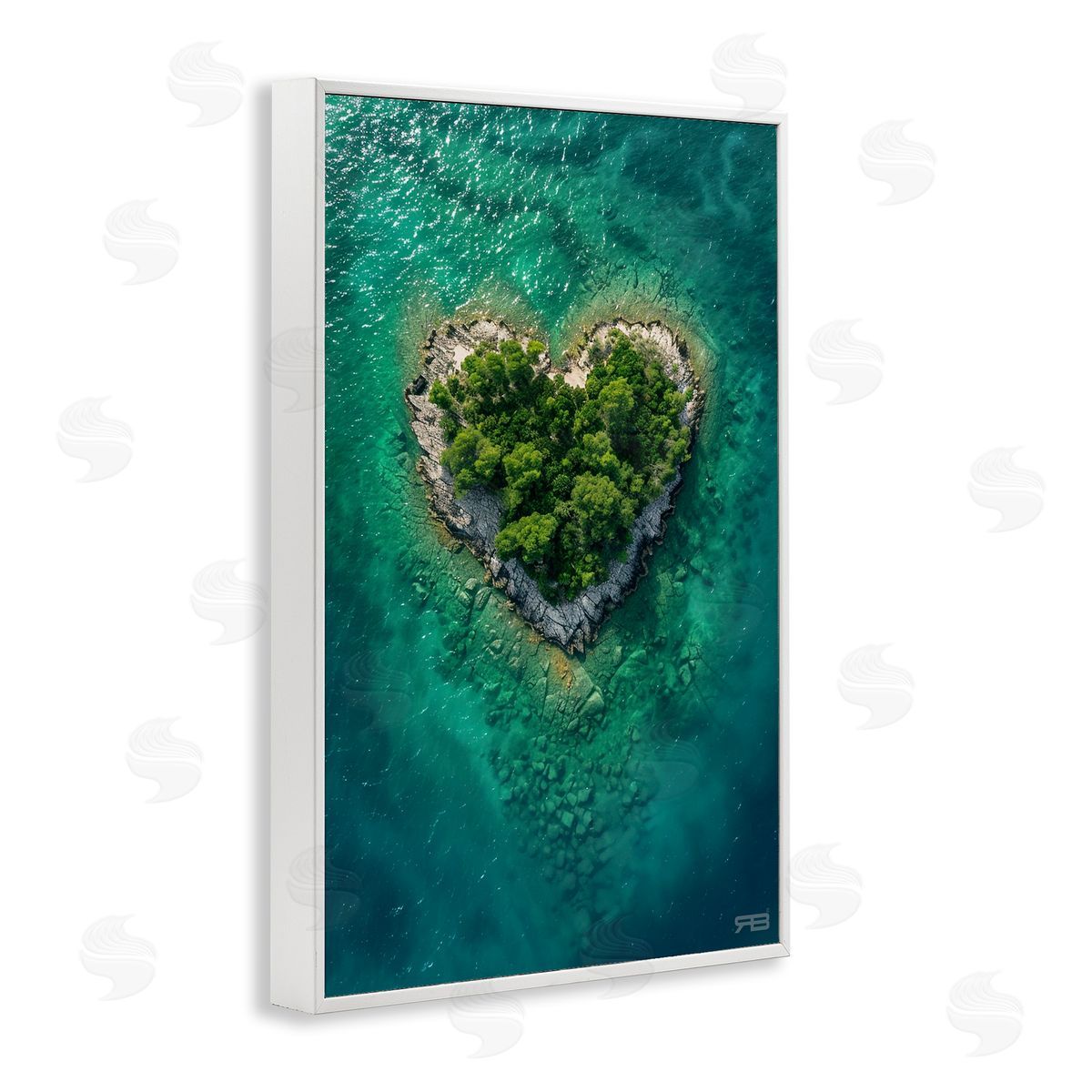 RB Heart Shaped Island White Framed Giclee Wall Art Print