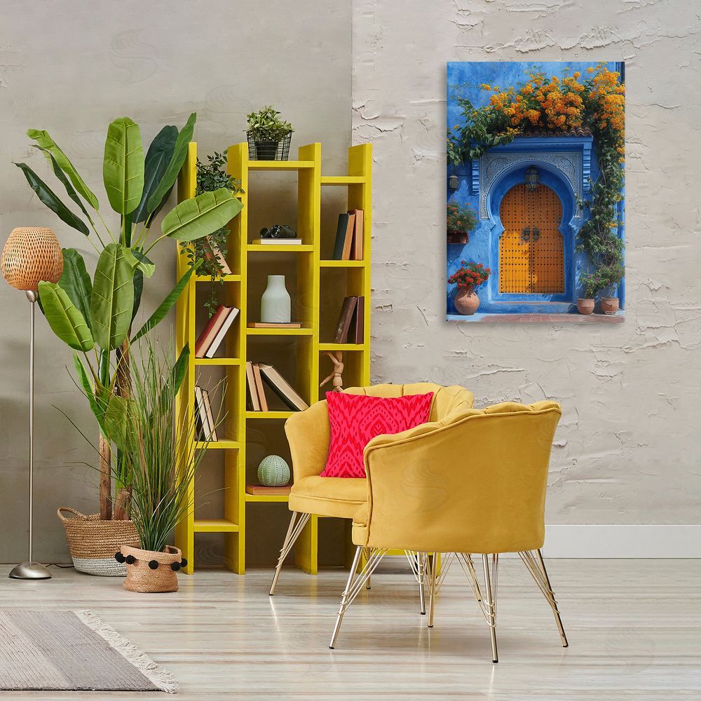 RB Blue & Orange Architecture Canvas Wall Art Print in Room